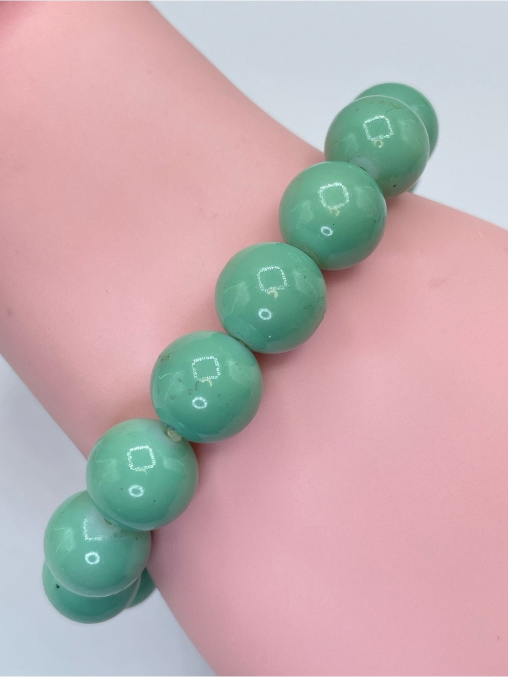 Green Glass Beaded Stretch Bracelet Statement Boho Chunky Good Used Condition